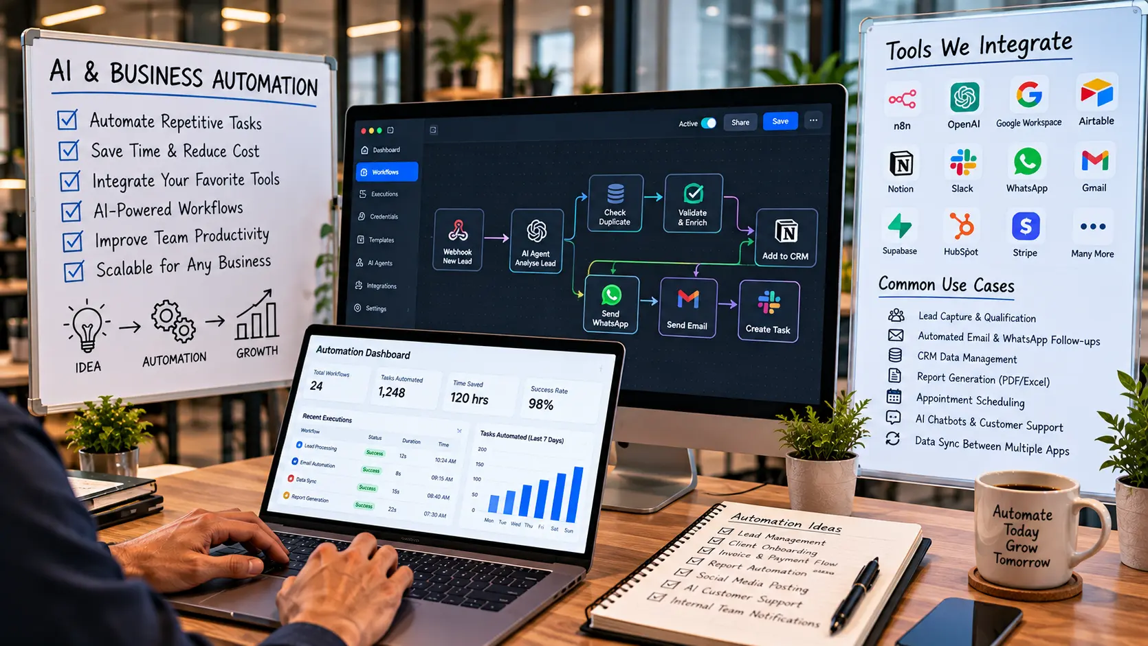 Workflow automation diagram of connected apps and systems